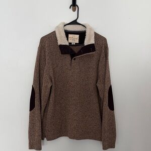 Weatherproof Brown Sweater with Cream Collar